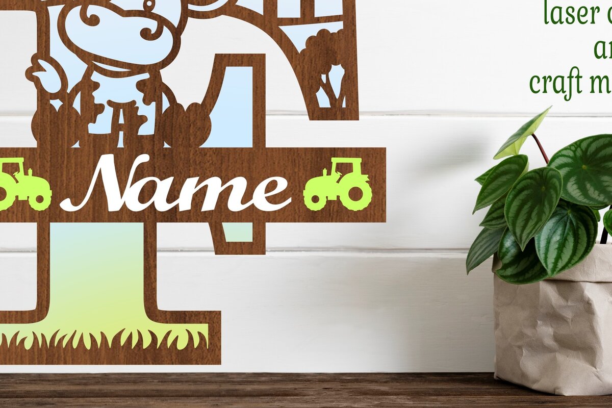 Intra απο ξύλο plywood 3mm-4mm πάχος - Μονόγραμμα κεφαλαίων αγελάδας Γράμμα F  Αποκοπή Δίασταση 30x20 cm INTRAFABR-74483622