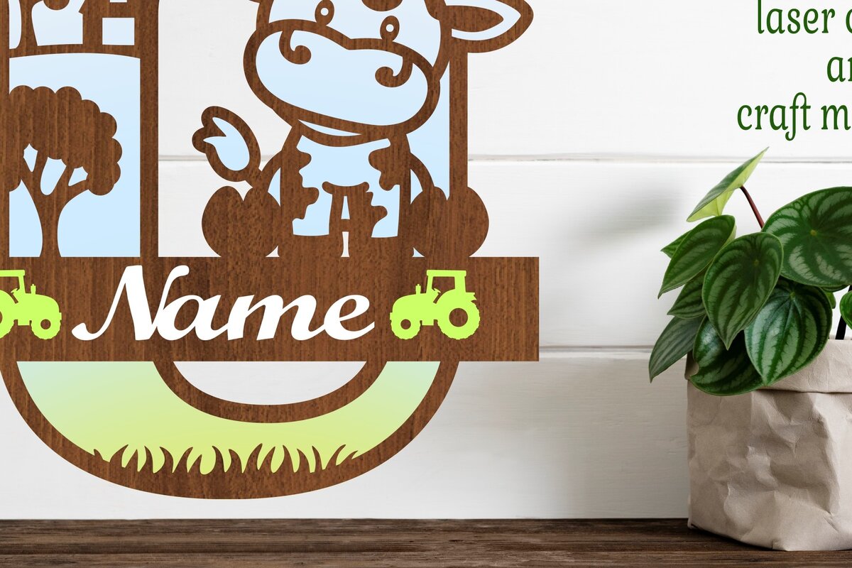 Intra απο ξύλο plywood 3mm-4mm πάχος - Μονόγραμμα με κεφαλαίο αγελάδα Letter U  Cut Δίασταση 30x20 cm INTRAFABR-74484024