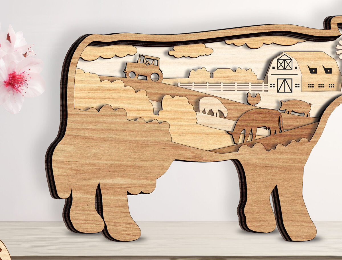 Intra απο ξύλο plywood 3mm-4mm πάχος -  Αποκοπής Laser Farm Cow Farm  Δίασταση 20x20 cm INTRAFABR-93069640