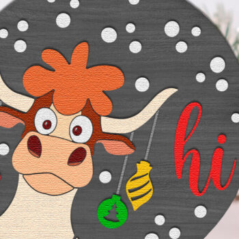 Intra απο ξύλο plywood 3mm-4mm πάχος - Cow Hi , χριστουγεννιάτικο πινακίδας πόρτας Δίασταση 15x15 cm INTRAFABR-109999486 - Image 1