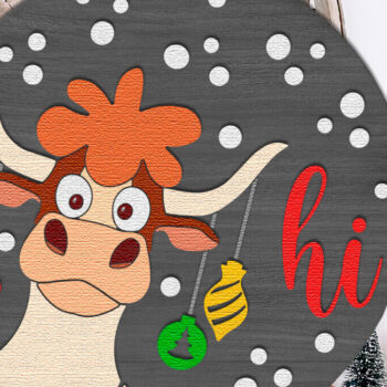 Intra απο ξύλο plywood 3mm-4mm πάχος - Cow Hi , χριστουγεννιάτικο πινακίδας πόρτας Δίασταση 15x15 cm INTRAFABR-109999486 - Image 2