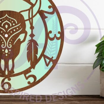 Intra απο ξύλο plywood 3mm-4mm πάχος -  με λέιζερ ρολόι τοίχου κρανίου αγελάδας Δίασταση 30x20 cm INTRAFABR-100020085 - Image 1