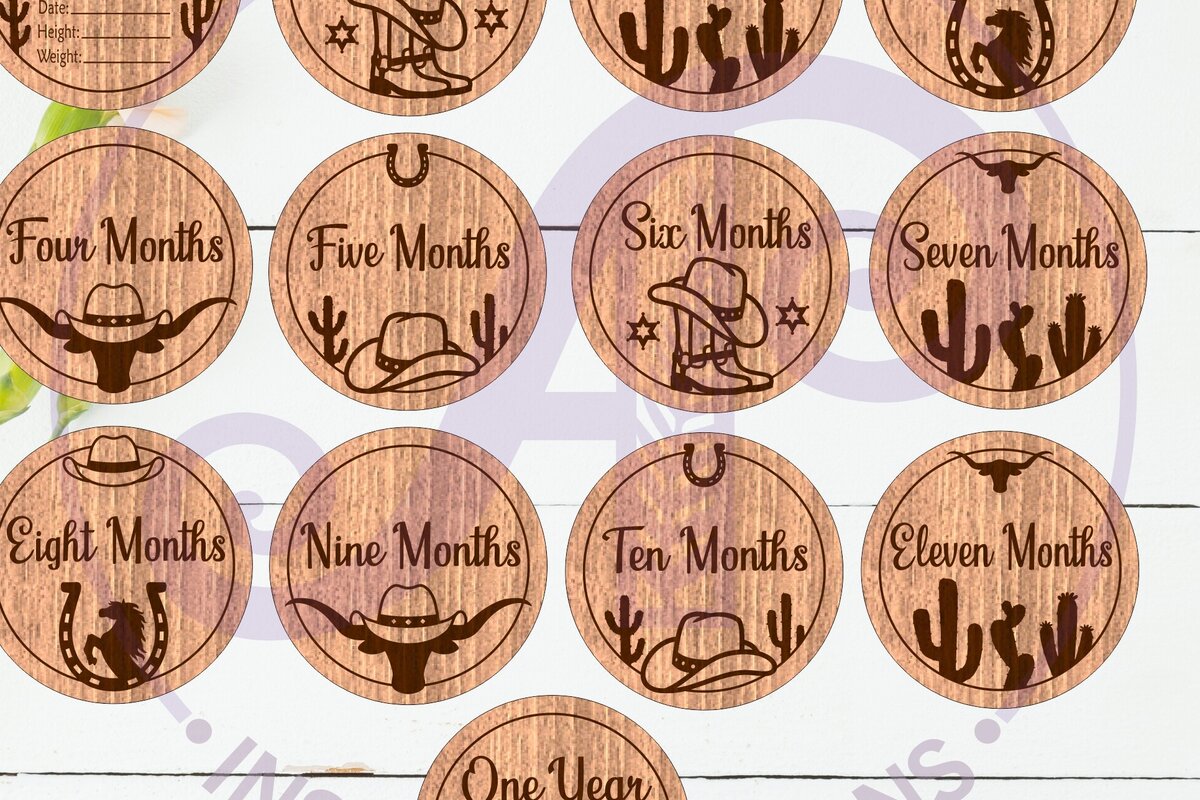 Intra απο ξύλο plywood 3mm-4mm πάχος - Cowboy Baby Monthly Milestone Discs  Δίασταση 30x20 cm INTRAFABR-124664517