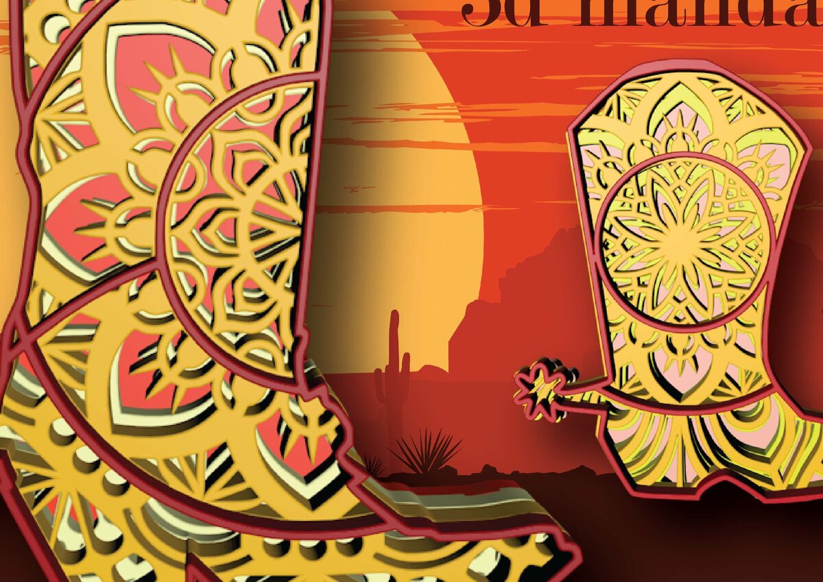 Intra απο ξύλο plywood 3mm-4mm πάχος - Μπότα Cowboy , 2 Design , 4 Layers Δίασταση 30x20 cm INTRAFABR-29909347