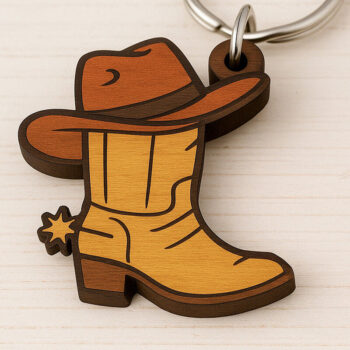 Intra απο ξύλο plywood 3mm-4mm πάχος - Μπρελόκ Cowboy Boot & Hat Δίασταση 4x4 cm INTRAFABR-120896923 - Image 1
