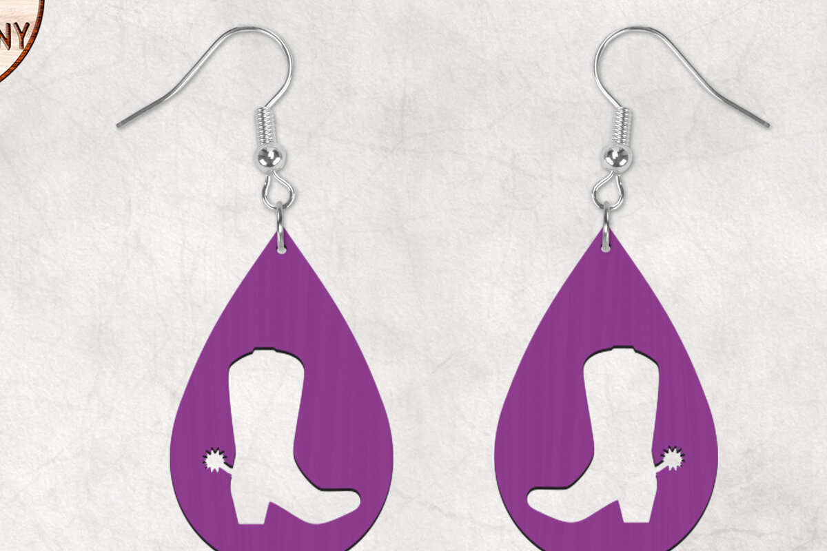 Intra απο ξύλο plywood 3mm-4mm πάχος - Σκουλαρίκια Boho Cowboy Boots Δίασταση 3x3 cm INTRAFABR-28860369