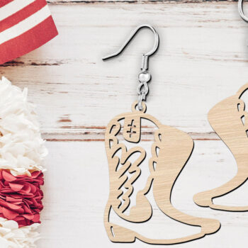 Intra απο ξύλο plywood 3mm-4mm πάχος -  κοπής με λέιζερ σκουλαρίκια Cowboy Boots Δίασταση 900x900 cm INTRAFABR-119891077 - Image 2