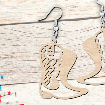 Intra απο ξύλο plywood 3mm-4mm πάχος -  κοπής με λέιζερ σκουλαρίκια Cowboy Boots Δίασταση 900x900 cm INTRAFABR-119891077 - Image 3