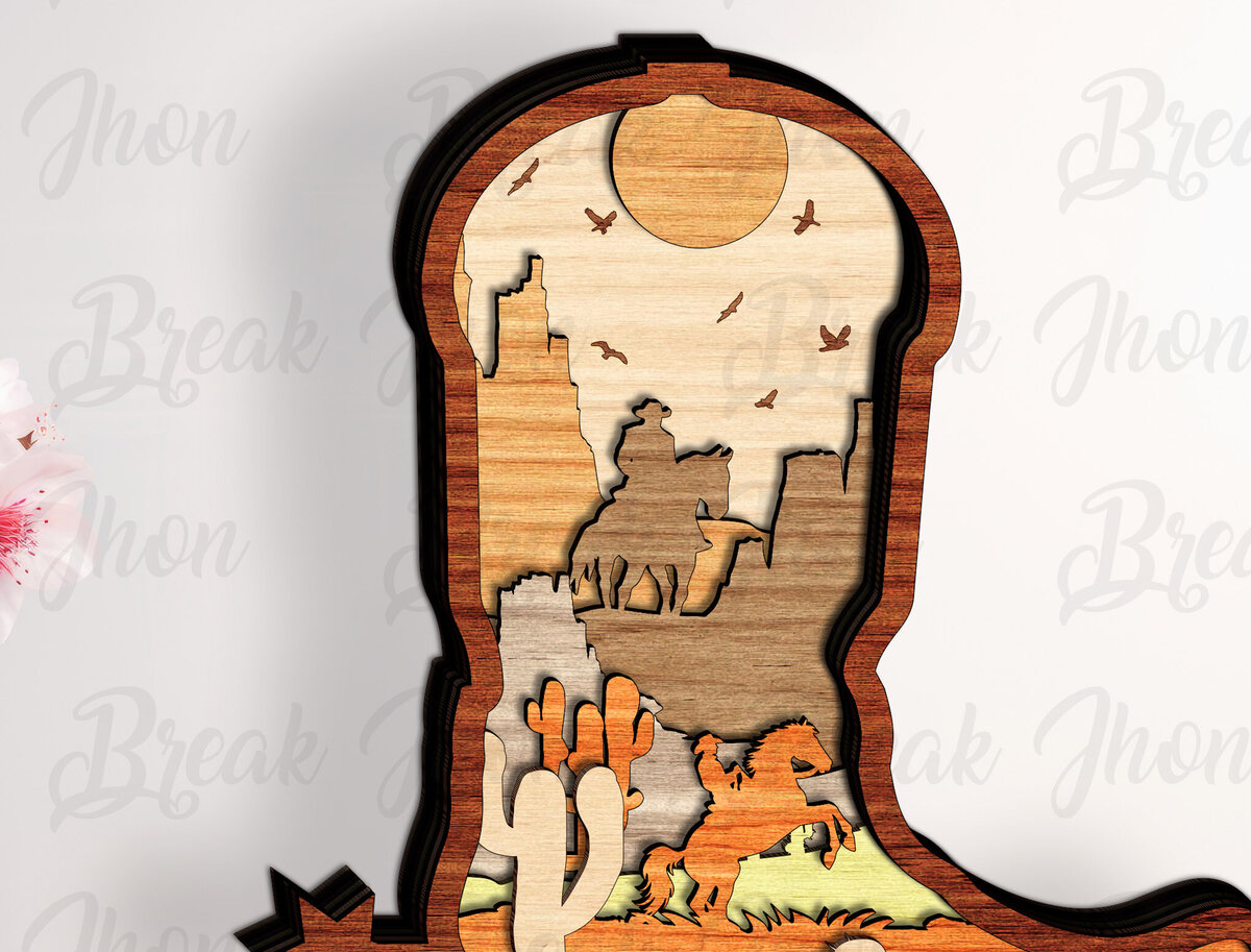 Intra απο ξύλο plywood 3mm-4mm πάχος -  αποκοπής  με στρώματα Cowboy Boots Δίασταση 20x20 cm INTRAFABR-113330169