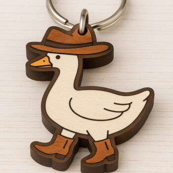 Intra απο ξύλο plywood 3mm-4mm πάχος - με μπρελόκ Cowboy Goose Δίασταση 4x4 cm INTRAFABR-120896724 - Image 1