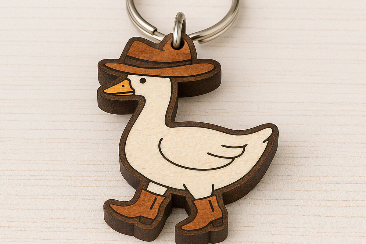 Intra απο ξύλο plywood 3mm-4mm πάχος - με μπρελόκ Cowboy Goose Δίασταση 4x4 cm INTRAFABR-120896724