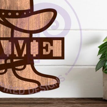 Intra απο ξύλο plywood 3mm-4mm πάχος - Σχέδιο ονόματος καπέλο και μπότες καουμπόη Δίασταση 30x20 cm INTRAFABR-99803659 - Image 1