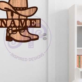 Intra απο ξύλο plywood 3mm-4mm πάχος - Σχέδιο ονόματος καπέλο και μπότες καουμπόη Δίασταση 30x20 cm INTRAFABR-99803659 - Image 4