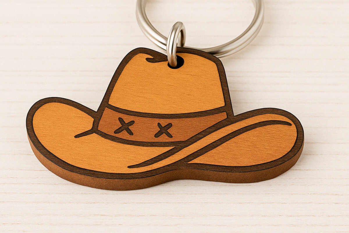 Intra απο ξύλο plywood 3mm-4mm πάχος - Μπρελόκ καουμπόικο καπέλο Δίασταση 4x4 cm INTRAFABR-120896745