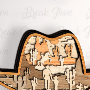 Intra απο ξύλο plywood 3mm-4mm πάχος - Αποκοπή υ με στρώσεις καπέλο καουμπόη  Δίασταση 20x20 cm INTRAFABR-113330723