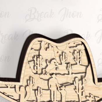 Intra απο ξύλο plywood 3mm-4mm πάχος - Αποκοπή υ με στρώσεις καπέλο καουμπόη  Δίασταση 20x20 cm INTRAFABR-113330723 - Image 2