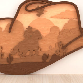 Intra απο ξύλο plywood 3mm-4mm πάχος - Καουμπόικο καπέλο Western 3D Layered Art Δίασταση 30x20 cm INTRAFABR-119868227 - Image 1