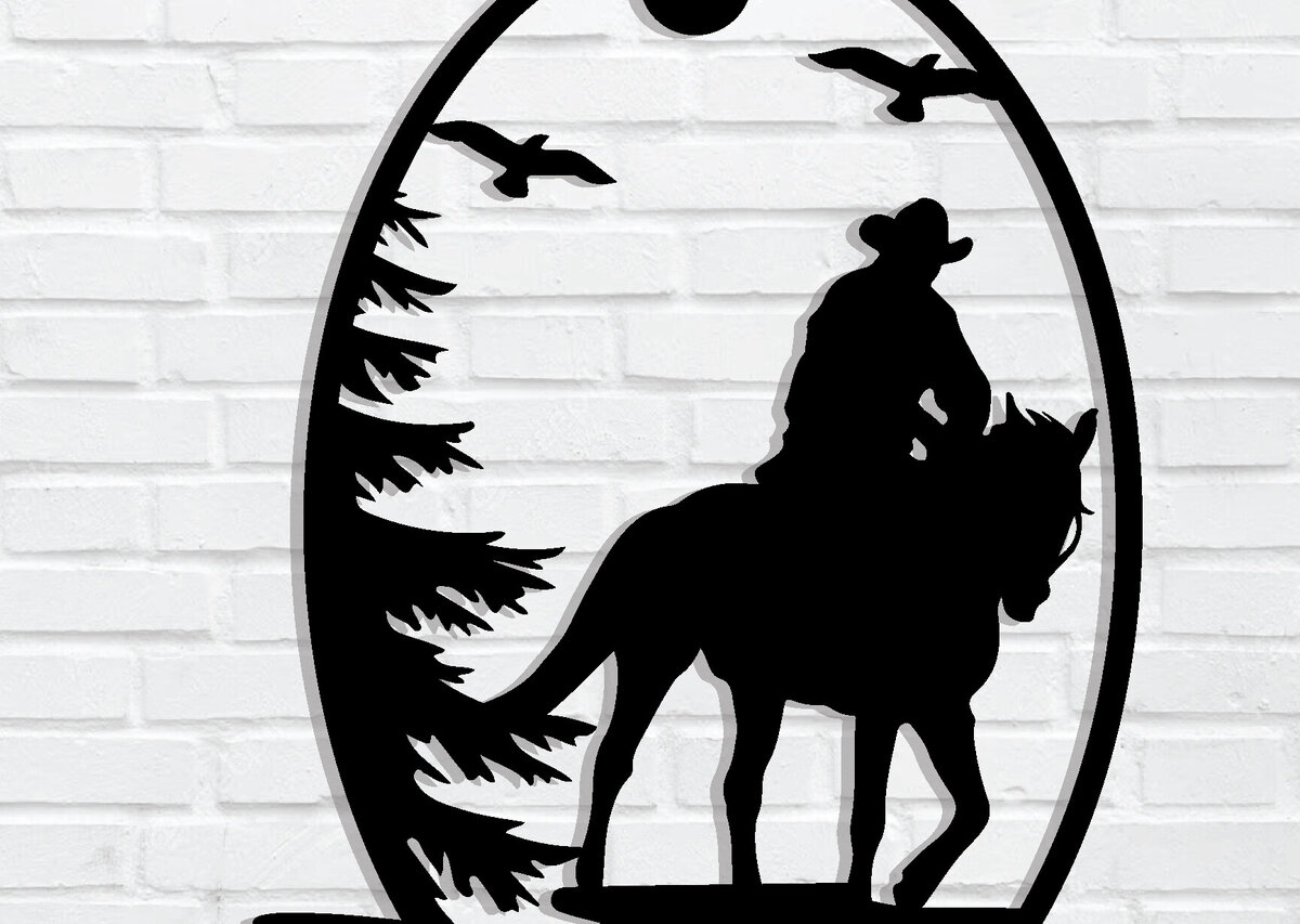 Intra απο ξύλο plywood 3mm-4mm πάχος -  με λέιζερ Cowboy Metal Wall Art Δίασταση 40x50 cm INTRAFABR-85477595