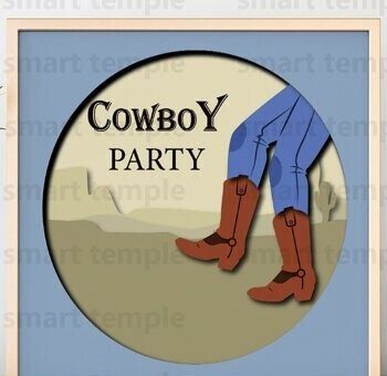 Intra απο ξύλο plywood 3mm-4mm πάχος - Cowboy Party 3d Shadowbox, Cowboy Party Δίασταση 20x20 cm INTRAFABR-80218376 - Image 1