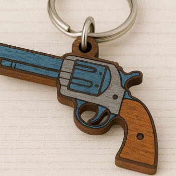 Intra απο ξύλο plywood 3mm-4mm πάχος - Μπρελόκ Cowboy Revolver Δίασταση 4x4 cm INTRAFABR-120896851 - Image 1