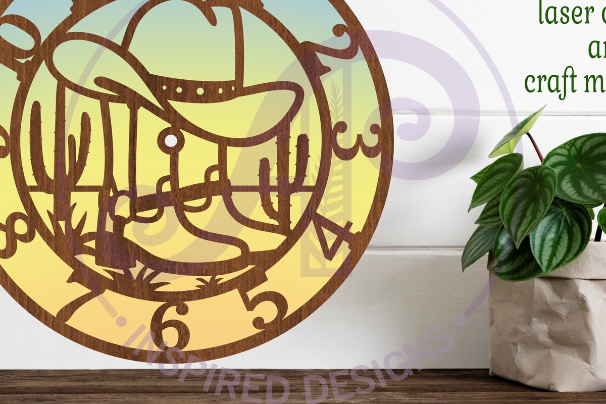 Intra απο ξύλο plywood 3mm-4mm πάχος - Cowboy Rodeo Clock Laser Cut Files,  Δίασταση 30x20 cm INTRAFABR-102442723