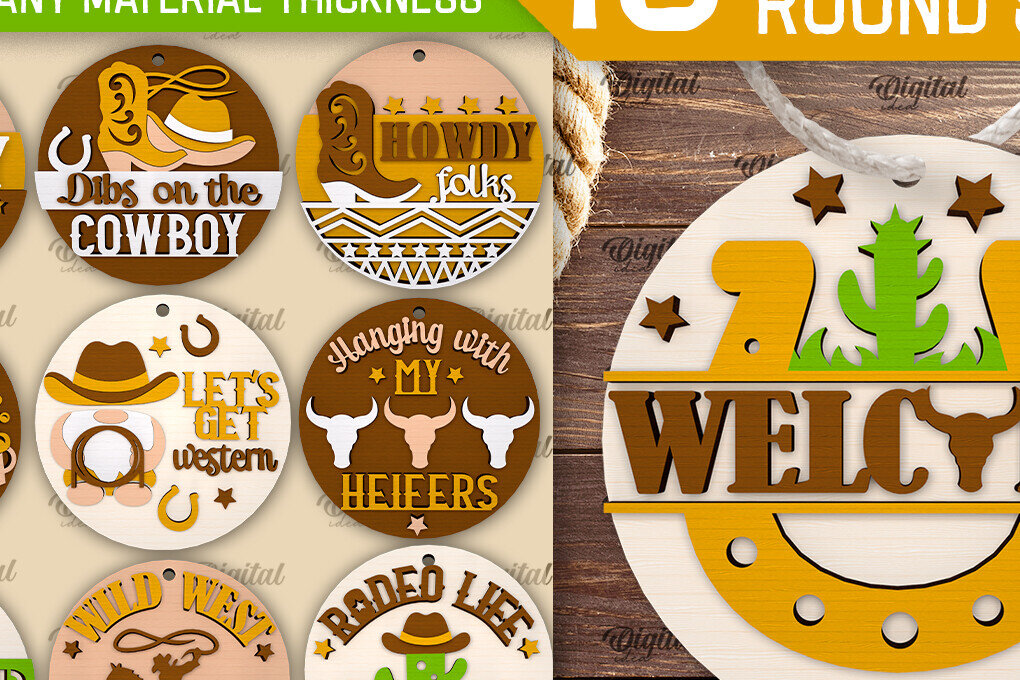 Intra απο ξύλο plywood 3mm-4mm πάχος - Πακέτο κοπής λέιζερ στρογγυλών πινακίδων Cowboy Δίασταση 30x20 cm INTRAFABR-97784242