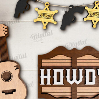 Intra απο ξύλο plywood 3mm-4mm πάχος - Διακόσμηση δίσκων Cowboy Tiered Cut Laser Δίασταση 30x20 cm INTRAFABR-123027885 - Image 1