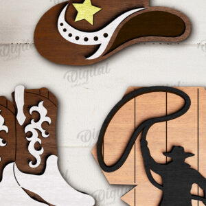 Intra απο ξύλο plywood 3mm-4mm πάχος - Διακόσμηση δίσκων Cowboy Tiered Cut Laser Δίασταση 30x20 cm INTRAFABR-123027982