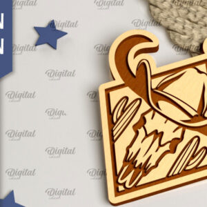 Intra απο ξύλο plywood 3mm-4mm πάχος - Cowboy Western Keychain Laser Cut Δίασταση 4x4 cm INTRAFABR-99200294