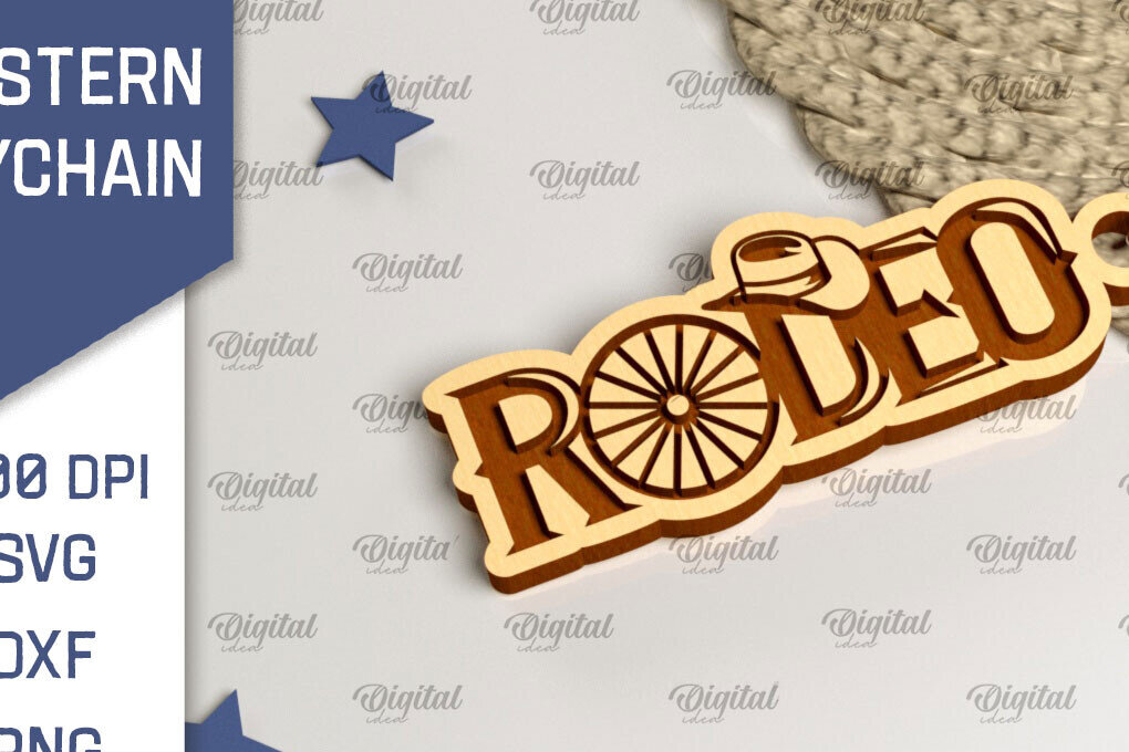 Intra απο ξύλο plywood 3mm-4mm πάχος - Cowboy Western Keychain Laser Cut Δίασταση 4x4 cm INTRAFABR-99200345