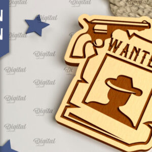 Intra απο ξύλο plywood 3mm-4mm πάχος - Cowboy Western Keychain Laser Cut Δίασταση 4x4 cm INTRAFABR-99200360
