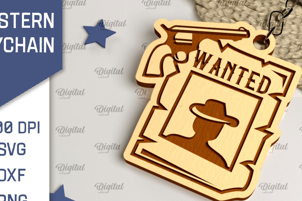 Intra απο ξύλο plywood 3mm-4mm πάχος - Cowboy Western Keychain Laser Cut Δίασταση 4x4 cm INTRAFABR-99200360