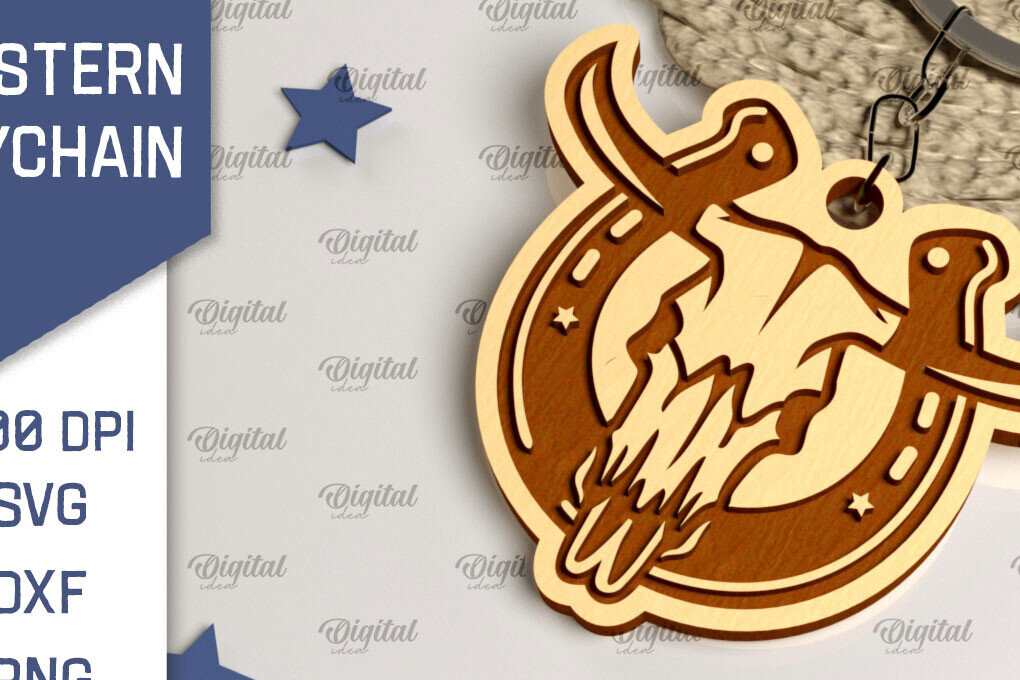 Intra απο ξύλο plywood 3mm-4mm πάχος - Cowboy Western Keychain Laser Cut Δίασταση 4x4 cm INTRAFABR-99200440