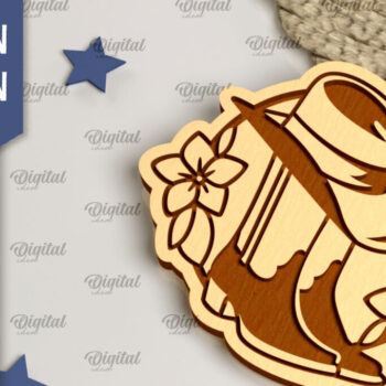 Intra απο ξύλο plywood 3mm-4mm πάχος - Cowboy Western Keychain Laser Cut Δίασταση 4x4 cm INTRAFABR-99200250 - Image 1