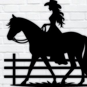 Intra απο ξύλο plywood 3mm-4mm πάχος - Cowgirl Horse Laser Cut Metal Sign, DXF Δίασταση 40x50 cm INTRAFABR-96743299