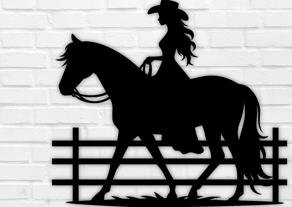 Intra απο ξύλο plywood 3mm-4mm πάχος - Cowgirl Horse Laser Cut Metal Sign, DXF Δίασταση 40x50 cm INTRAFABR-96743299