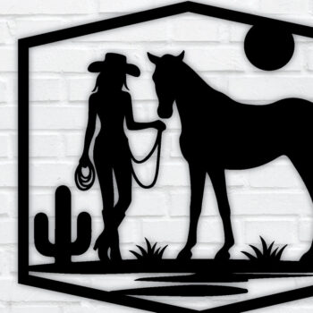 Intra απο ξύλο plywood 3mm-4mm πάχος - Cowgirl Horse Laser Cut Metal Sign, DXF Δίασταση 40x50 cm INTRAFABR-96743425 - Image 1