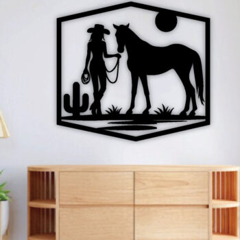 Intra απο ξύλο plywood 3mm-4mm πάχος - Cowgirl Horse Laser Cut Metal Sign, DXF Δίασταση 40x50 cm INTRAFABR-96743425 - Image 2