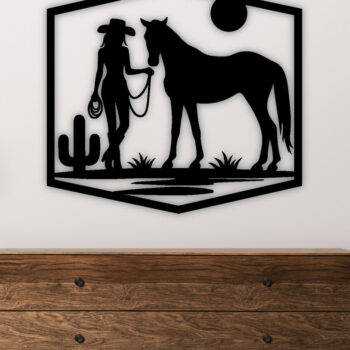 Intra απο ξύλο plywood 3mm-4mm πάχος - Cowgirl Horse Laser Cut Metal Sign, DXF Δίασταση 40x50 cm INTRAFABR-96743425 - Image 3