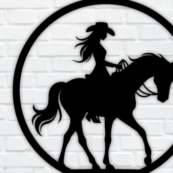 Intra απο ξύλο plywood 3mm-4mm πάχος - Cowgirl Horse Laser Cut Metal Sign, DXF Δίασταση 40x50 cm INTRAFABR-96743492 - Image 1