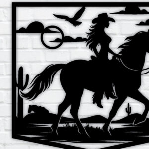 Intra απο ξύλο plywood 3mm-4mm πάχος - Cowgirl Horse Laser Cut Metal Sign, DXF Δίασταση 40x50 cm INTRAFABR-96743529