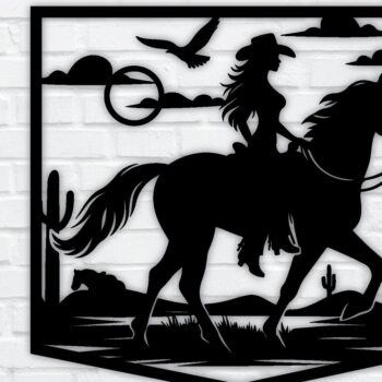 Intra απο ξύλο plywood 3mm-4mm πάχος - Cowgirl Horse Laser Cut Metal Sign, DXF Δίασταση 40x50 cm INTRAFABR-96743529 - Image 1