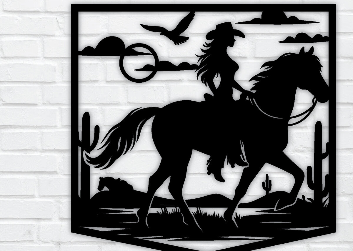 Intra απο ξύλο plywood 3mm-4mm πάχος - Cowgirl Horse Laser Cut Metal Sign, DXF Δίασταση 40x50 cm INTRAFABR-96743529