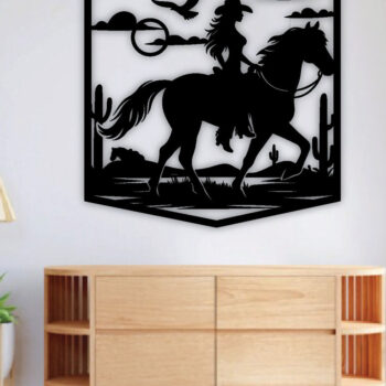 Intra απο ξύλο plywood 3mm-4mm πάχος - Cowgirl Horse Laser Cut Metal Sign, DXF Δίασταση 40x50 cm INTRAFABR-96743529 - Image 2