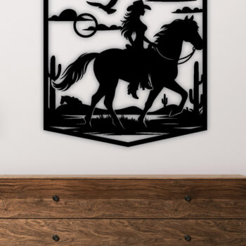 Intra απο ξύλο plywood 3mm-4mm πάχος - Cowgirl Horse Laser Cut Metal Sign, DXF Δίασταση 40x50 cm INTRAFABR-96743529 - Image 3