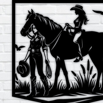 Intra απο ξύλο plywood 3mm-4mm πάχος - Cowgirl Horse Laser Cut Metal Sign, DXF Δίασταση 40x50 cm INTRAFABR-96743567 - Image 1