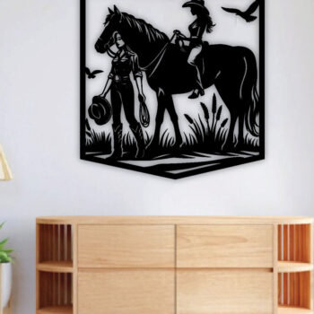 Intra απο ξύλο plywood 3mm-4mm πάχος - Cowgirl Horse Laser Cut Metal Sign, DXF Δίασταση 40x50 cm INTRAFABR-96743567 - Image 2