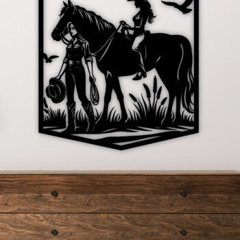 Intra απο ξύλο plywood 3mm-4mm πάχος - Cowgirl Horse Laser Cut Metal Sign, DXF Δίασταση 40x50 cm INTRAFABR-96743567 - Image 3