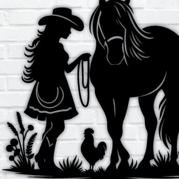 Intra απο ξύλο plywood 3mm-4mm πάχος - Cowgirl Horse Laser Cut Metal Sign, DXF Δίασταση 40x50 cm INTRAFABR-96743234 - Image 1