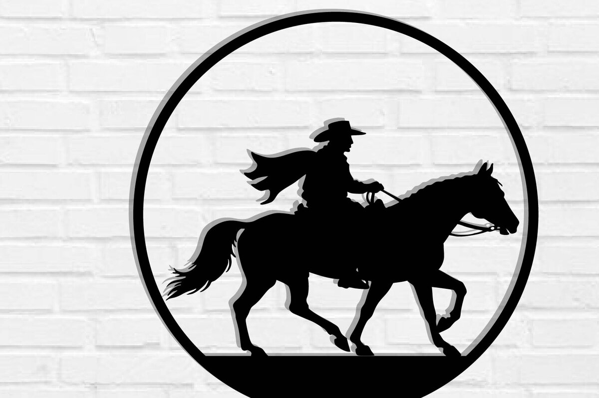 Intra απο ξύλο plywood 3mm-4mm πάχος - Cowgirl Horse Laser Cut Metal Art Wall Art Δίασταση 40x50 cm INTRAFABR-119975625